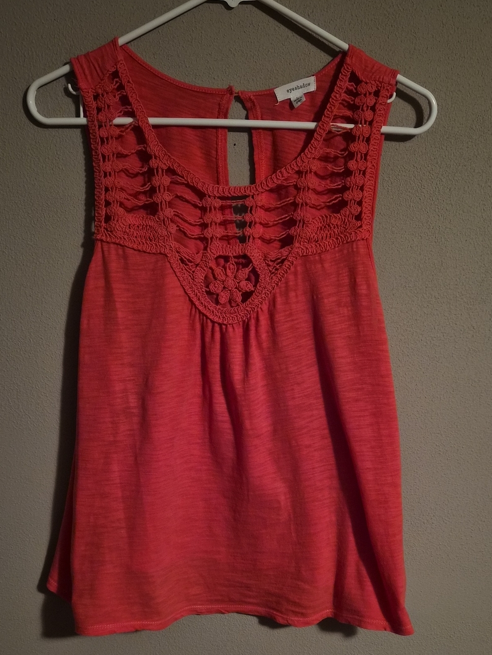 Eyeshadow Coral Crochet Yoke Tank Top
